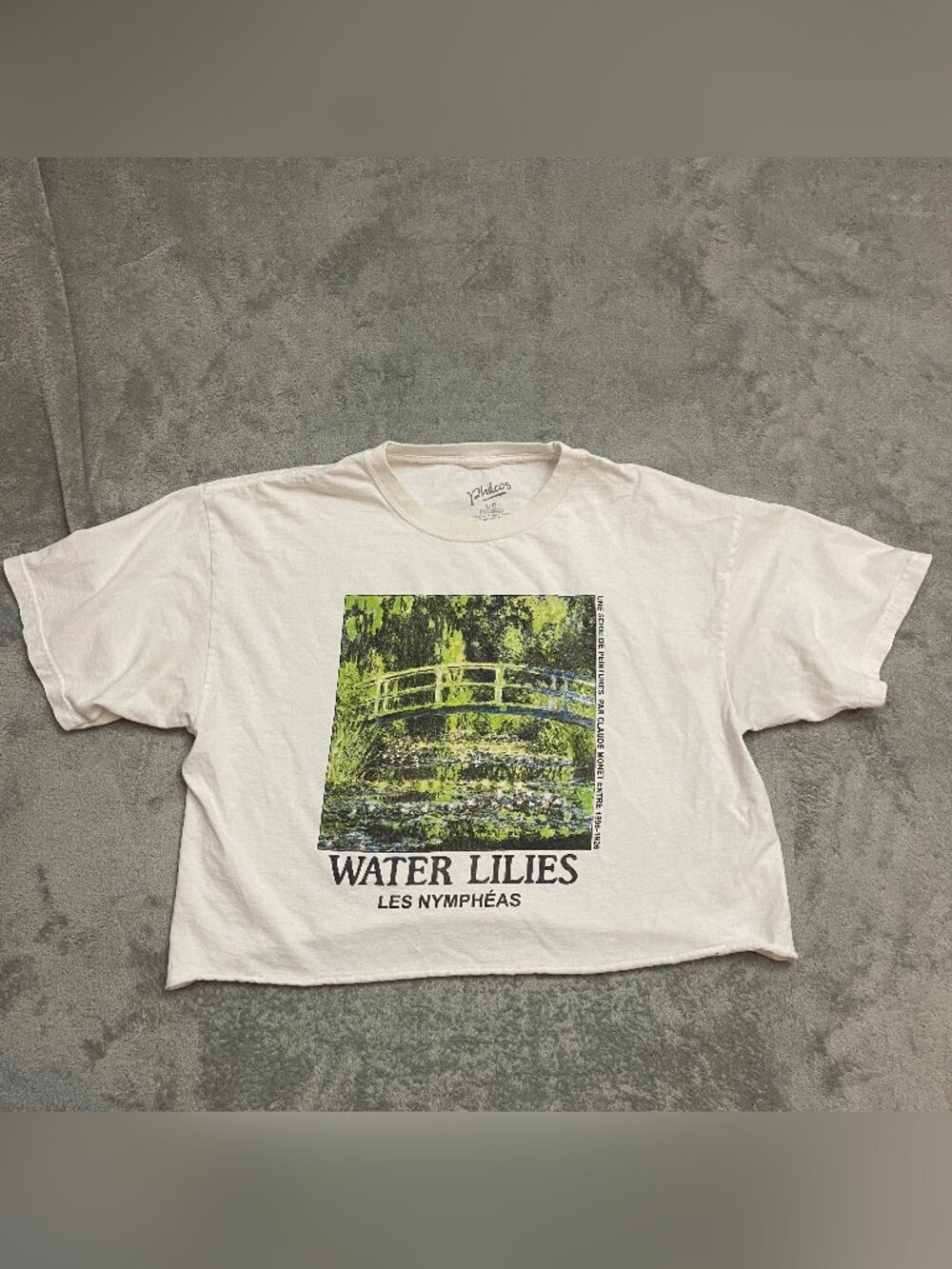 Philcos Monet Water Lilies Les Nympheas Art T-Shirt L White Boxy Cropped